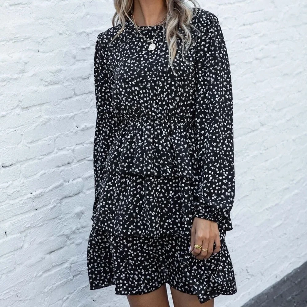 05 Boho Floral Print Ruffle Long Sleeve Dress - Picture 7 of 7